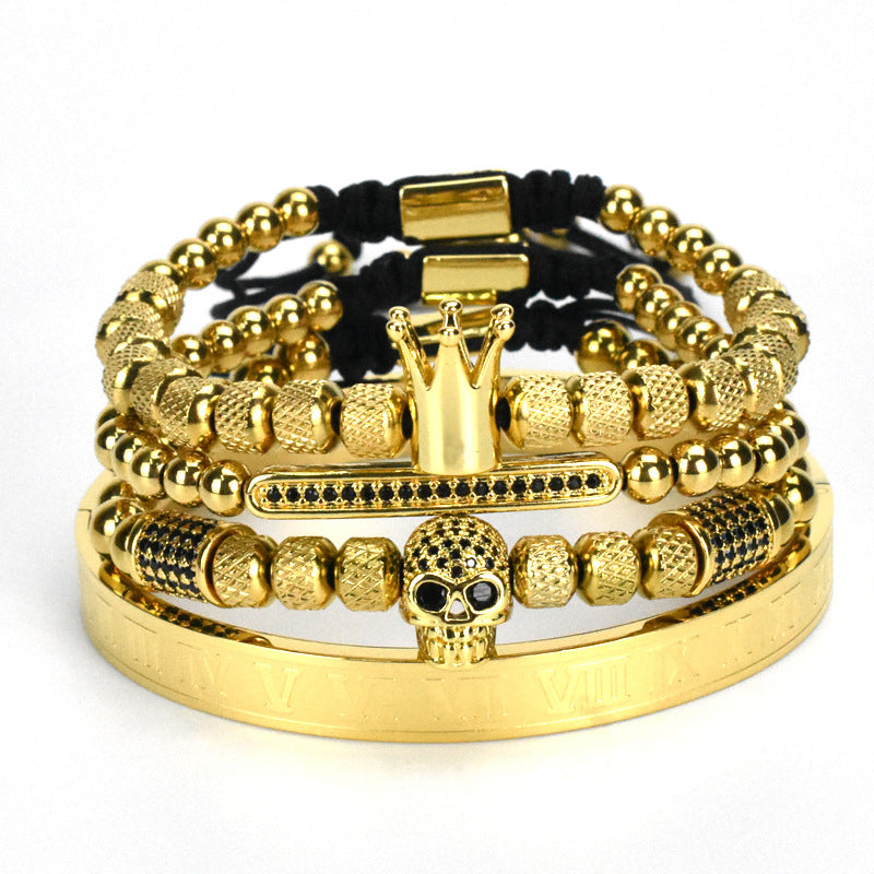 Stainless Steel Skull Bracelet Set for Men (4 Pieces)