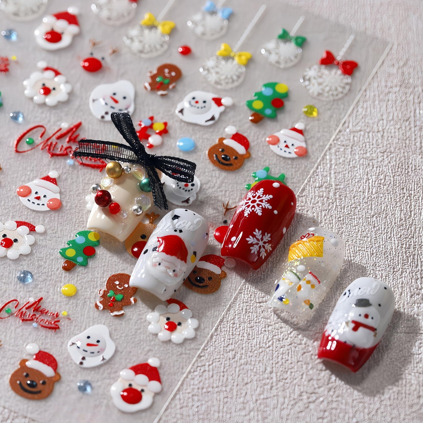 1PCS Christmas Nail Art Stickers Decals 5D Embossed Santa Claus Self-Adhesive Nail Decals Snowman Elk Bell Xmas Nail Supplies Xmas Tree Nail Design Nail Decoration for Xmas Manicure Nail Decorations