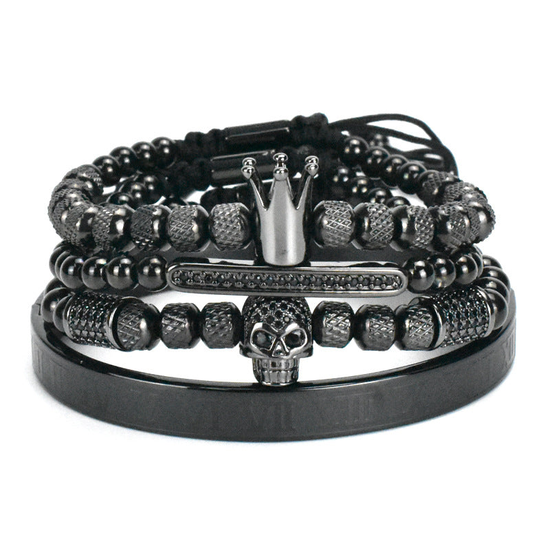 Stainless Steel Skull Bracelet Set for Men (4 Pieces)
