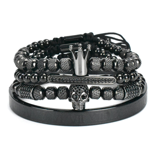 Stainless Steel Skull Bracelet Set for Men (4 Pieces)