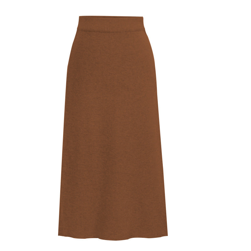 Plus Size Women's High-Waisted Wool Long Skirt