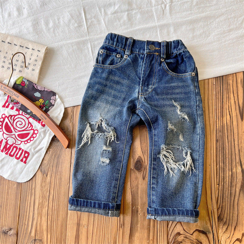 European Style Washed Ripped Jeans for Boys