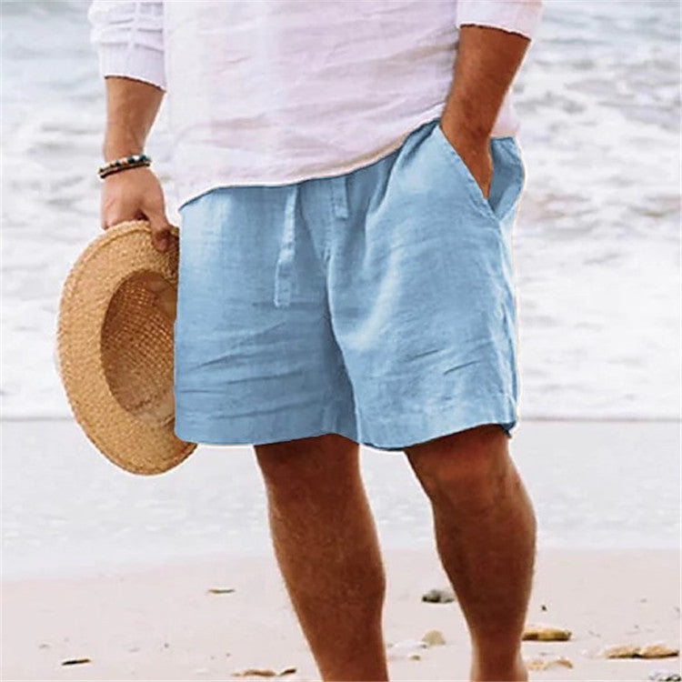 Men's Cotton Linen Summer Shorts with Elastic Waist
