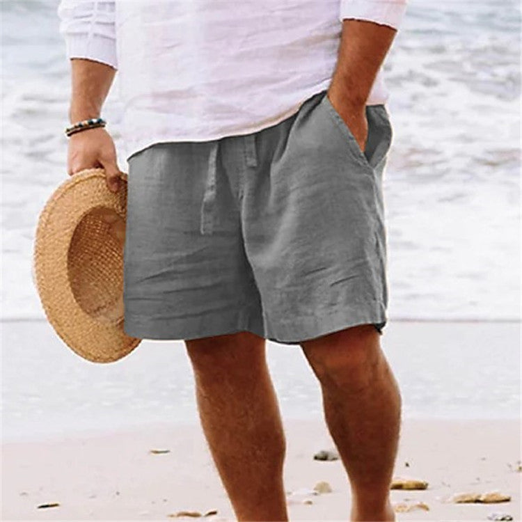Men's Cotton Linen Summer Shorts with Elastic Waist