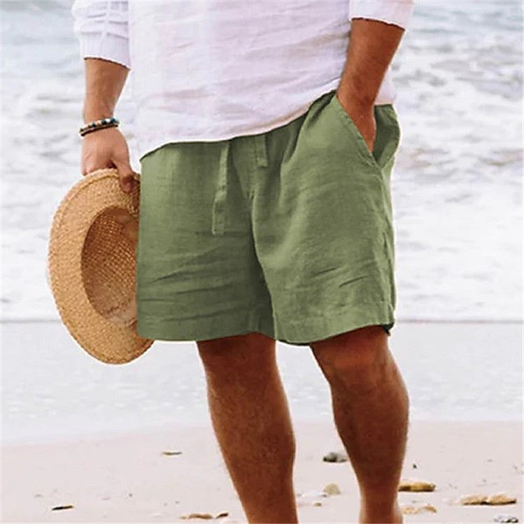 Men's Cotton Linen Summer Shorts with Elastic Waist