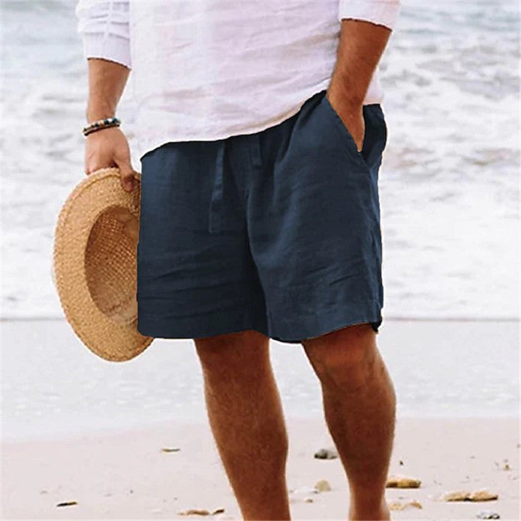 Men's Cotton Linen Summer Shorts with Elastic Waist