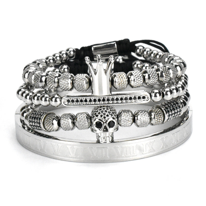 Stainless Steel Skull Bracelet Set for Men (4 Pieces)