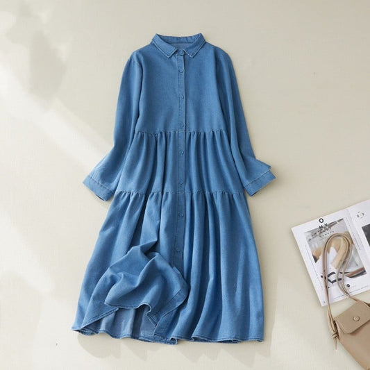 Fall Plus Size Women's Ruffle Denim Swing Skirt Shirt