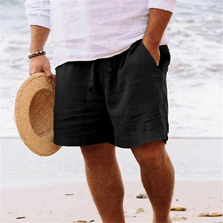 Men's Cotton Linen Summer Shorts with Elastic Waist
