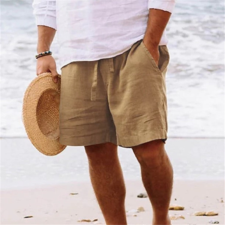 Men's Cotton Linen Summer Shorts with Elastic Waist