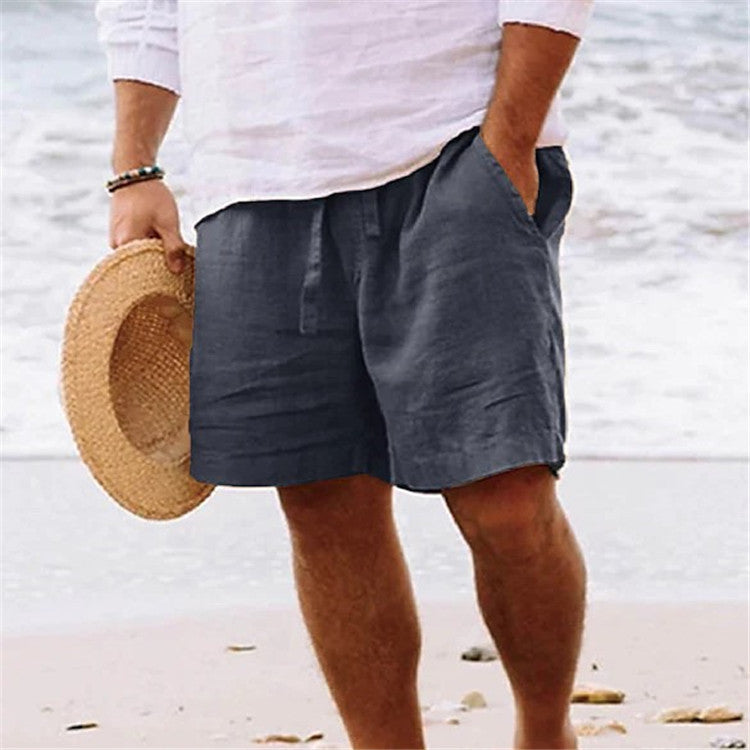 Men's Cotton Linen Summer Shorts with Elastic Waist